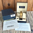 Vtg Men's SEIKO Gold Tone Tank Quartz Dress Watch w/ Box & Papers 8Y21-5069 RARE