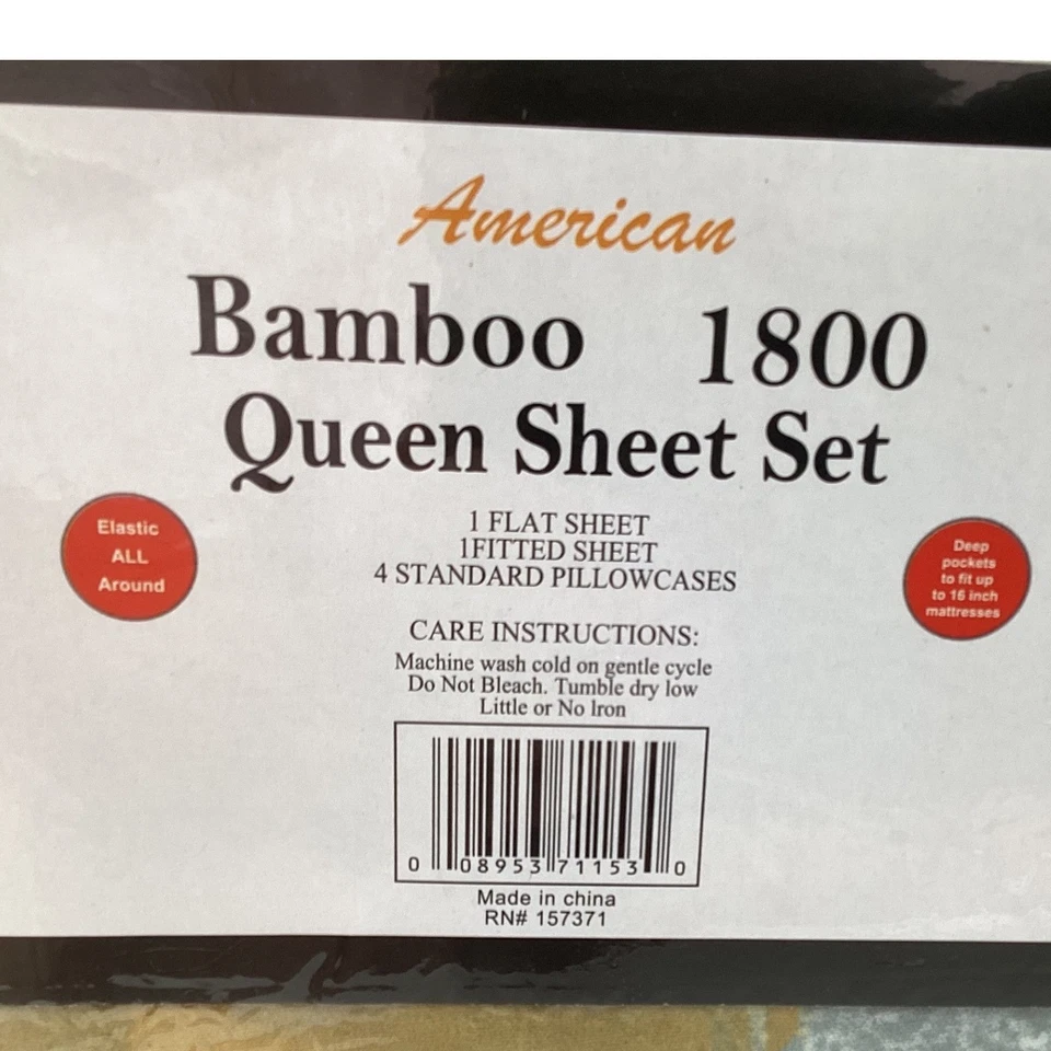 Juego de sábanas American Bamboo 1800 Queen 6 piezas ropa de cama amarillo gris blanco Foto 3 de 3