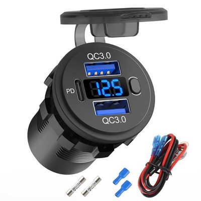 Hapytrip 12 Volt USB Outlet Dual Quick Charge 3.0 Port and PD3.0 pack of one 