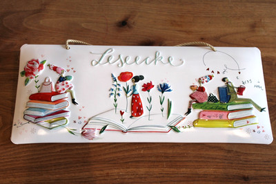 Blechschild mit Prägung ''Leseecke'', 35 x 15 cm, mit Kordel, Emailleschild