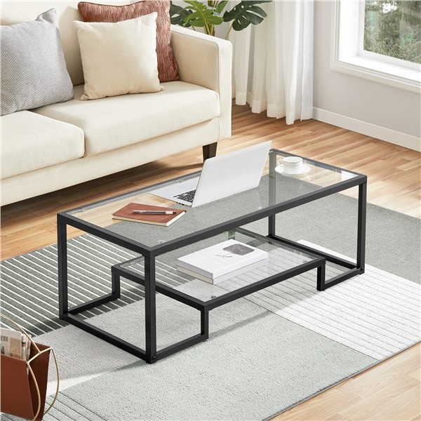Modern Geometric-Inspired Glass Coffee Table with Storage and