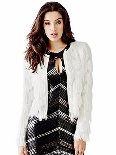 Guess Los Angeles Jacket Fringe Shaggy Chevron Ivory Runway NWT Womens Large - Picture 16 of 16