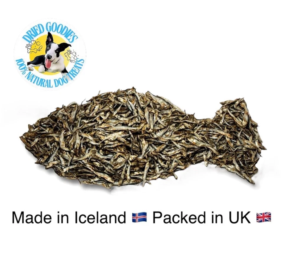 100 % natürlich-Bio ISLÄNDISCHE luftgetrocknete Fischsprotten Hunde- & Katzenbehandlung 500g UK