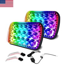 2pcs 7x6 Rgb Multi Color Led Halo Headlights For 86-95 Jeep Wrangler Yj