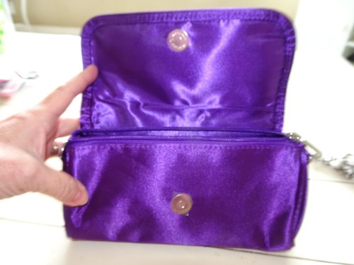 NEW YOUNIQUE Purple Small Makeup Bag Purse Long Strap Clutch Pocketbook - Picture 2 of 5