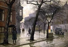 Oil painting Paul-gustave-Fischer-Rainy-day old town cityscape landscape canvas