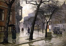 Oil painting Paul-gustave-Fischer-Rainy-day old town cityscape landscape canvas