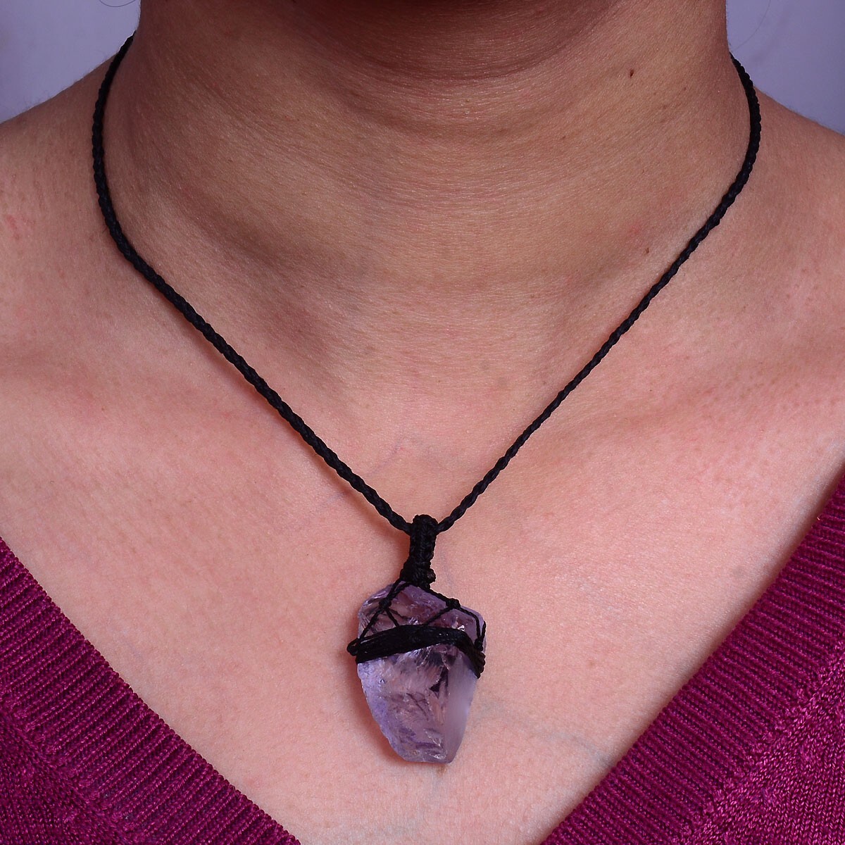 Handmade Natural Raw Amethyst Healing Stilbite Micro Macrame
