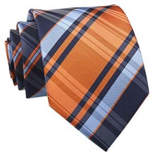 Men's Plaid Check Stripe Ties Pattern Business Formal One Size Blue Navy Orange