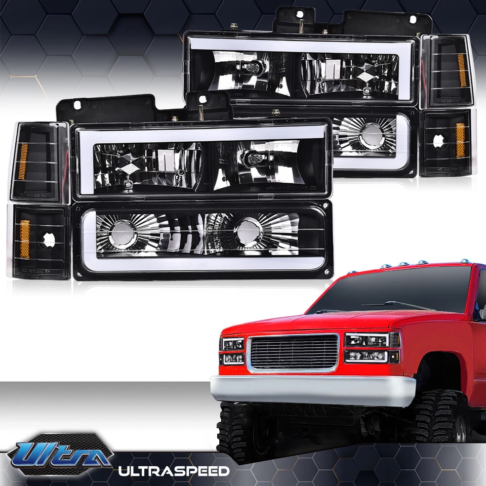 Faros LED DRL lentes transparentes negros aptos para 94-00 Chevy GMC C/K 1500 2500 3500 Foto 2 de 4