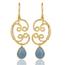 Gold Plated Jewelry 925 Sterling Silver Natural Blue Chalcedony Gemstone Earring