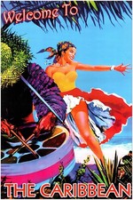Welcome to the Caribbean - Vintage Travel Poster, Retro Posters