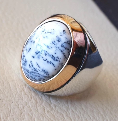 Mens Dendritic Opal Gemstone 925 Silver Ottoman Handmade Signet Jewelry MR#341