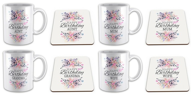 Set of Floral Happy 80th Birthday (Relation) ....Novelty Gift Mug & Coaster Set of Floral Happy 80th Birthday (Relation) ....Novelty Gift Mug & Coaster