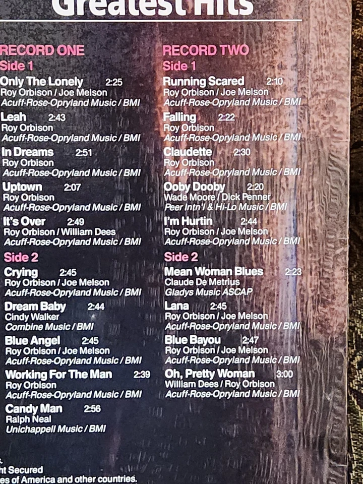 ROY ORBISON- Greatest Hits: Special Tribute Collection 1989 2-LP Vinyl NM - Image 4 of 4