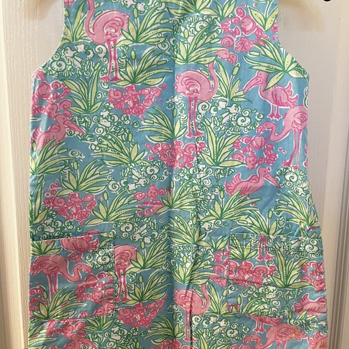 Lilly Pulitzer Flamingo Pelican Shift Dress Pink Green Blue Girls Size 7 - Picture 3 of 11