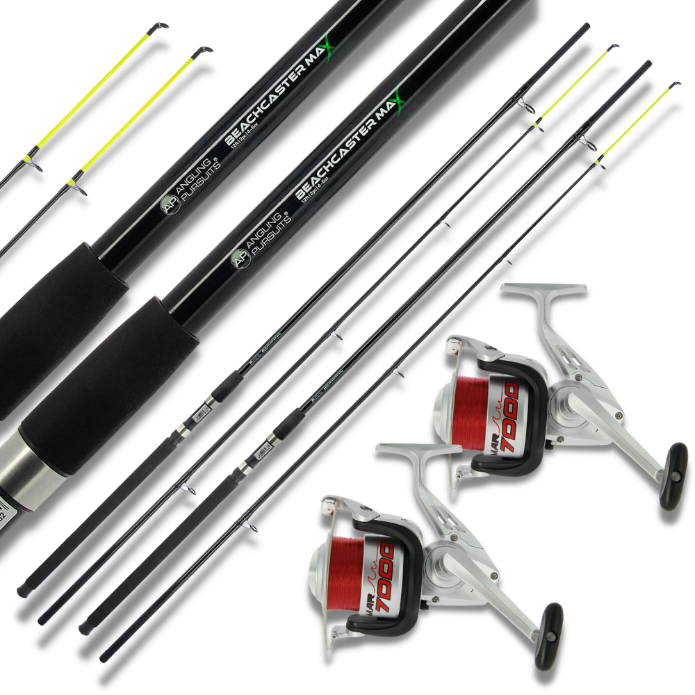 SEA FISHING SET UP 2 x 12ft RODS BEACHCASTER RODS 2 x SEA FISHING 7000
