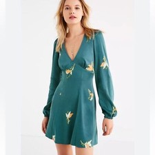 Urban Outfitters Isabel Empire waist long sleeve mini dress bird of paradise