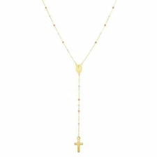 26" Polished Rosary Inspired Necklace Real 14K Tri-Color Gold 2.6gr