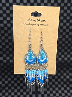 Handcrafted Dangle Blue Dream Catcher Earrings