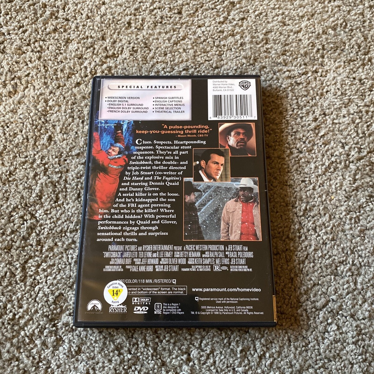 Switchback (1997), DVD NTSC,Color Danny Glover Dennis Quaid
