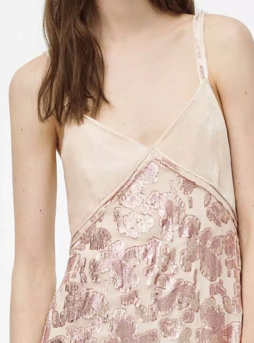 ZARA WOMAN STUDIO V-NECK LIMITED EDITION JACQUARD DRESS PINK