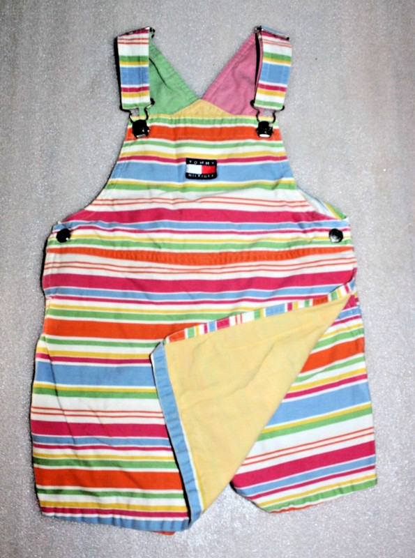 Tommy Hilfiger Colorful Stripe Cotton Overall Girl's Dress/Snap bottom Romper 4T