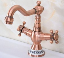 Antique Red Copper Double Handle Kitchen Faucet Bathroom Sink Mixer Tap 2nf615