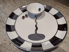 THE MANE LION ITALIAN HAND PAINTED CERAMIC MARTINI/OLIVE CHIP AND DIP PLATTER