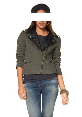 LTB Bikerjacke Olin Gr.XS-XL Damen Schwarz/Khaki Kunstleder Kurzblazer Baumwolle