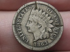 1863 Copper Nickel Indian Head Cent Penny- Fine Details
