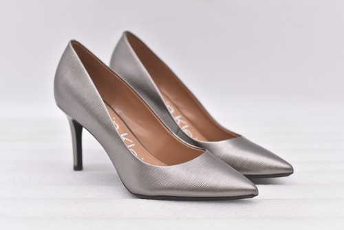 Women's Calvin Klein Gayle Pump High Heels in Gray Leather, Size 7.5