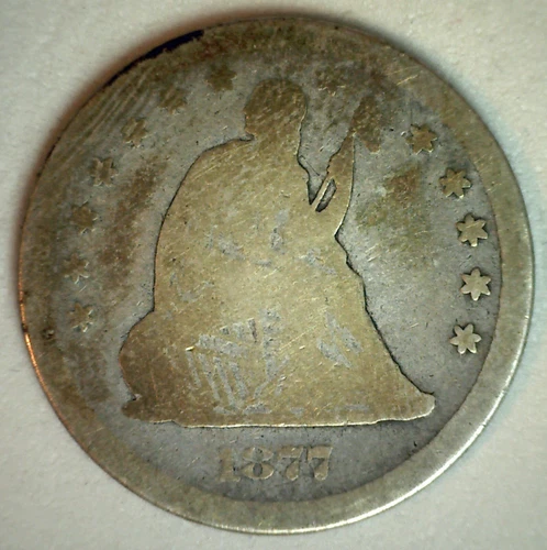 1877 CC Seated Liberty Silver Quarter 25 Cents US Type Coin AG Almost Good 25c