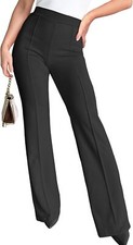 Women's Wide Leg Dress Pants High Waist Pull On Elastic Office Work Slacks