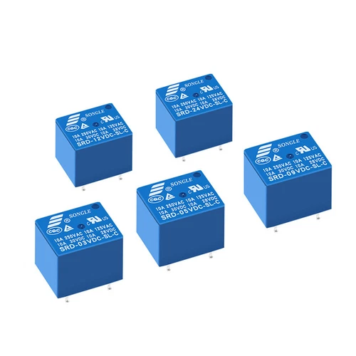 Blau Mini Leistungsrelais SRD-03V/05V/12V/24VDC-SL-A -SL-C 4Pin/5Pin 10A - Picture 2 of 7