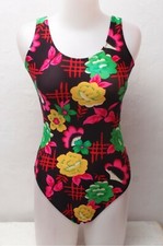 New Shiny Black Floral Pattern Leotard / Bodysuit for Women size 10 Small