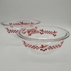 Corning ware Nesting Bowls w/ cherries design 323 & 325 clear glass  Set Of 2