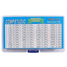 400Pcs 40 Values 1% 1/2W Resistor Kit 0 Ohm-1M Ohm Metal Film Resistors Kit