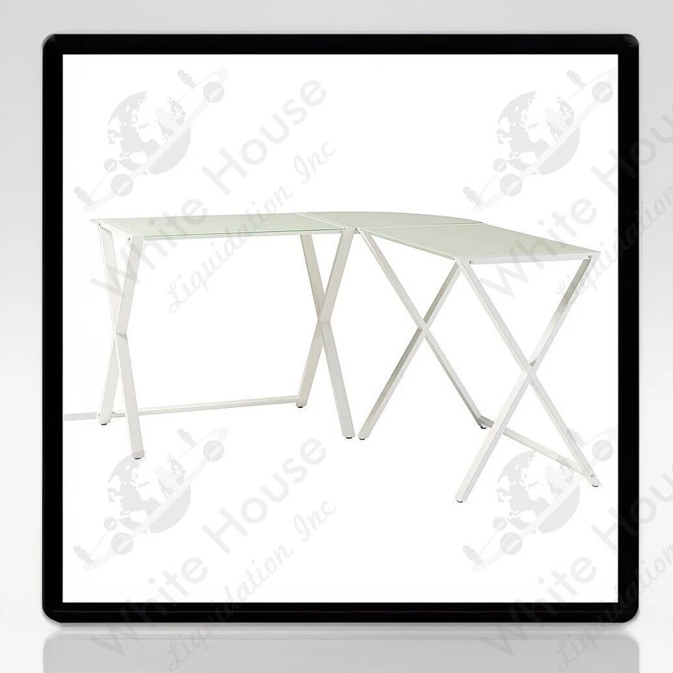 Escritorio de computadora Walker Edison Soreno de vidrio en forma de L D51W29 Foto 2 de 4