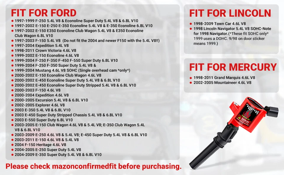 For Ford E-350 Super Duty XL Van 3-Door 5.4L Ignition Coil Packs Set of 8 DG508 - Image 4 of 4