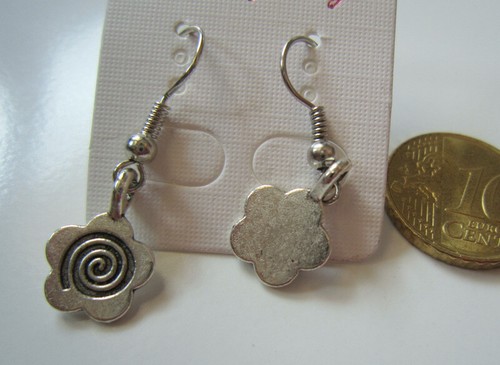 Pendientes forma flor y espiral celta 31 mm plata tibetana bisutería 048 - Imagen 3 de 3