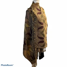 Pashmina Scarf Wrap Shawl BOHO Paisley Multicolor Gold Purple Fringe