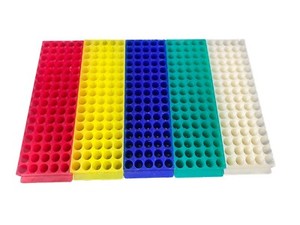 (Lot of 5) Laboratory Plastic 80-Place Vial Test Tube Holder Rack 11mm ID Handle