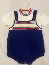Vintage Woodward Lothrop Baby Sweater Blue White 2 piece set Outfit Buttons 18