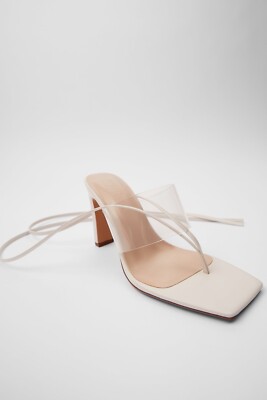 香 Zara Women Heeled Vinyl Sandals With Tie White 3310/510 | eBay