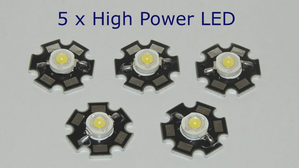 5x LED 1W Watt 120 lm High Power 350mA Star 6000-6500k