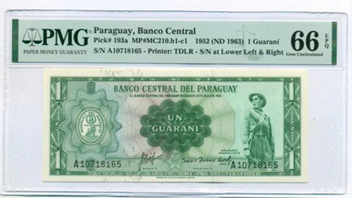 Paraguay 1963 1 Guarani Bank Note Gem Unc 66 EPQ PMG