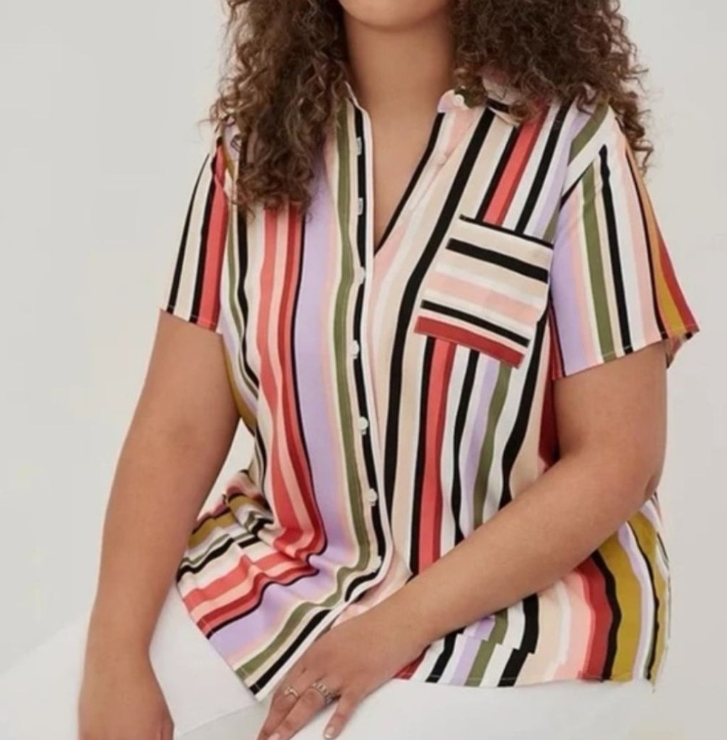 Women's TORRID Multicolor Striped Button Down Shirt Plus Size 3X