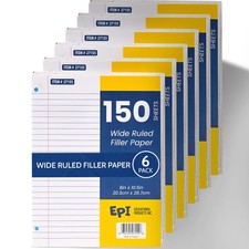 Filler | Wide Ruled | Loose Leaf, 3-Hole Punched, 10.5 x 8 in, 150 Sheets | ,...