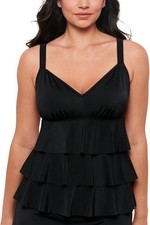 Swim Solutions Women's Swim Tankini Tiered-Ruffle Black Size 14 NEW